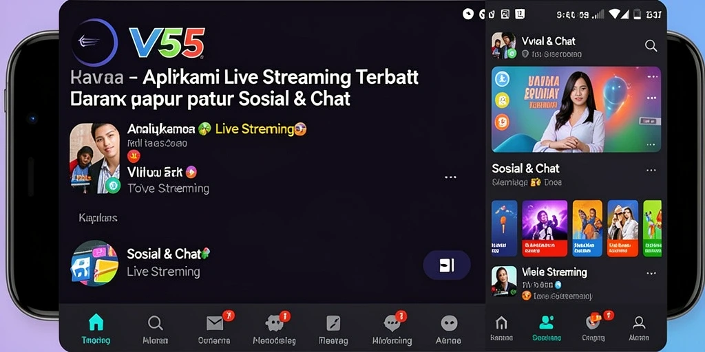 Antarmuka aplikasi VV55 yang menarik dan mudah digunakan untuk live streaming.